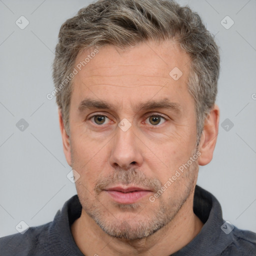 Neutral white adult male with short  brown hair and brown eyes