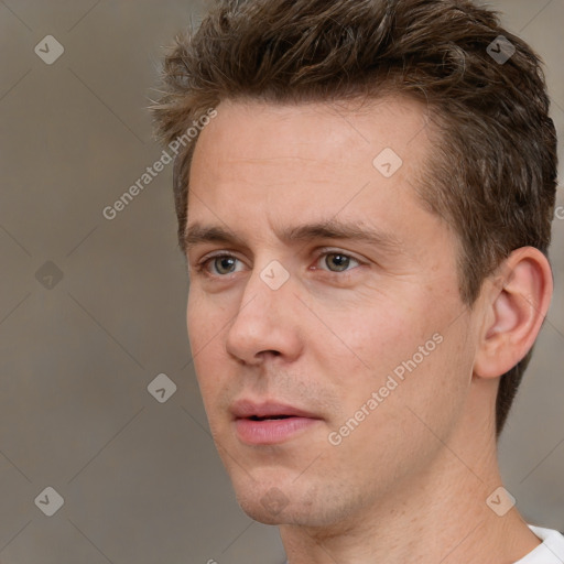 Neutral white adult male with short  brown hair and brown eyes