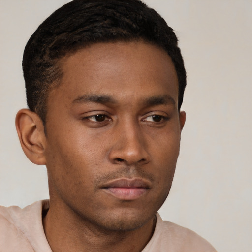 Neutral latino young-adult male with short  brown hair and brown eyes