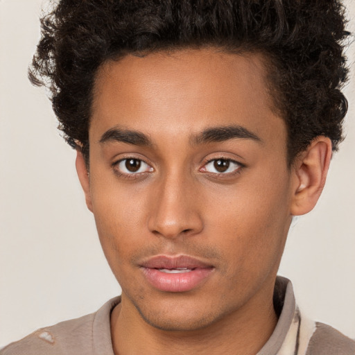 Neutral black young-adult male with short  brown hair and brown eyes