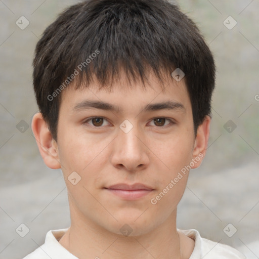 Neutral asian young-adult male with short  brown hair and brown eyes