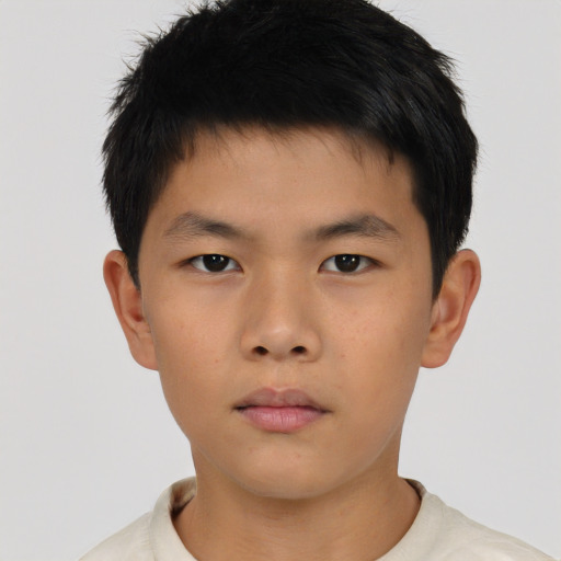 Neutral asian child male with short  brown hair and brown eyes