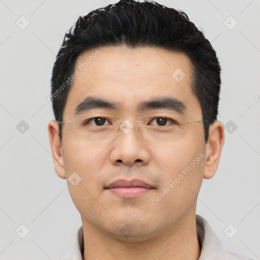 Neutral asian young-adult male with short  black hair and brown eyes