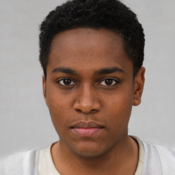 Neutral black young-adult male with short  brown hair and brown eyes