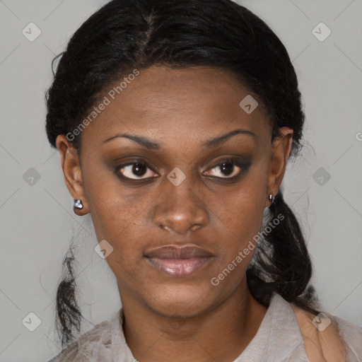 Neutral black young-adult female with medium  black hair and brown eyes