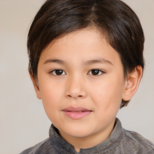 Neutral white child female with short  brown hair and brown eyes