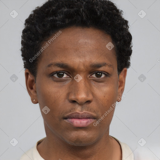 Neutral black young-adult male with short  brown hair and brown eyes