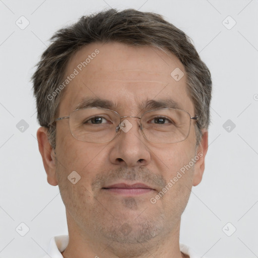 Neutral white adult male with short  brown hair and brown eyes