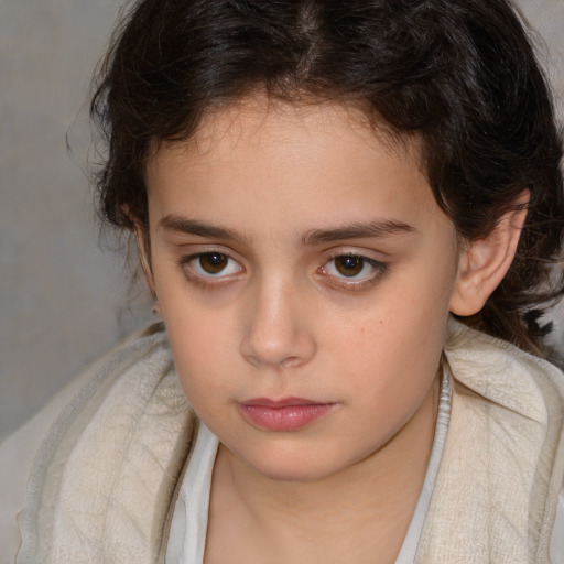 Neutral white child female with medium  brown hair and brown eyes