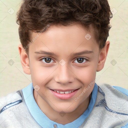 Joyful white child male with short  brown hair and brown eyes