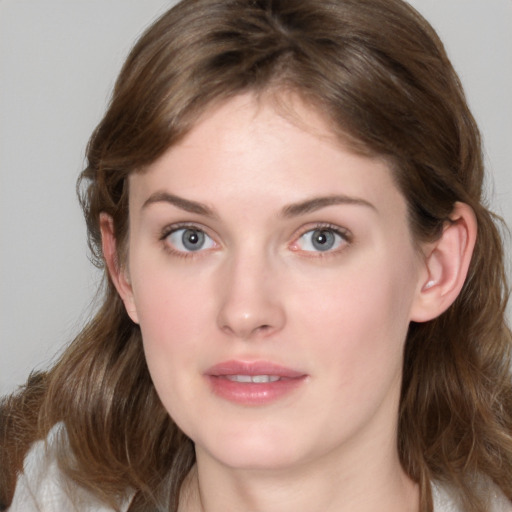 Neutral white young-adult female with medium  brown hair and blue eyes