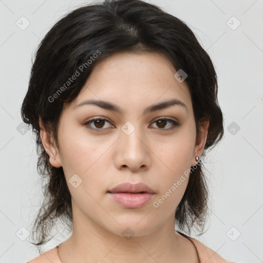 Neutral asian young-adult female with medium  brown hair and brown eyes