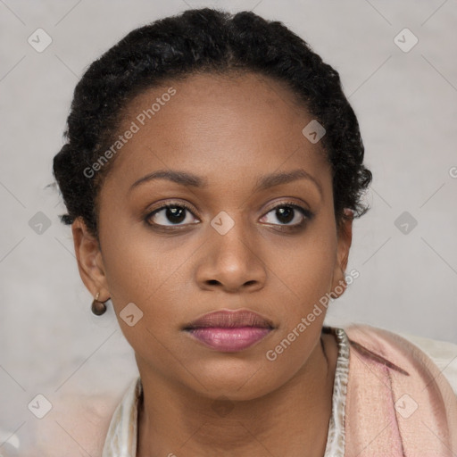 Neutral black young-adult female with short  brown hair and brown eyes