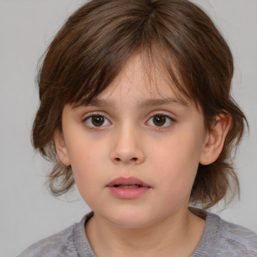 Neutral white child female with medium  brown hair and brown eyes