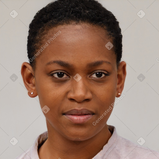 Neutral black young-adult female with short  brown hair and brown eyes