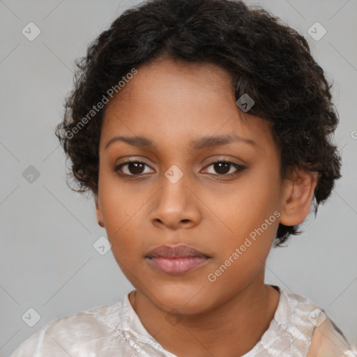 Neutral black young-adult female with short  brown hair and brown eyes