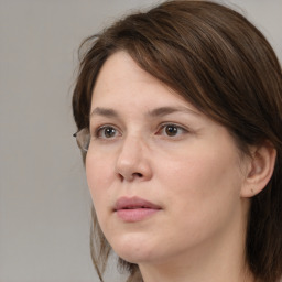 Neutral white adult female with medium  brown hair and brown eyes