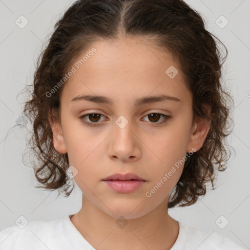 Neutral white child female with medium  brown hair and brown eyes