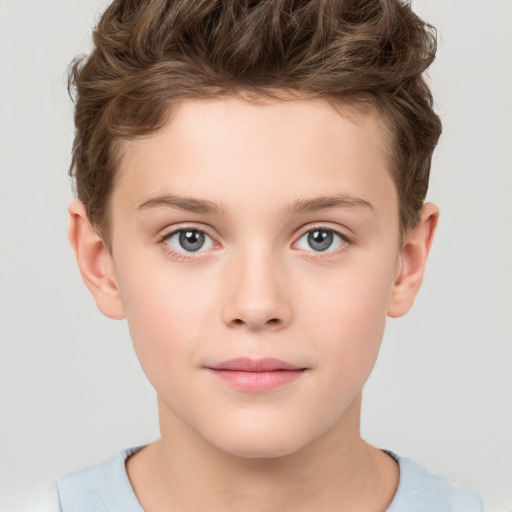 Neutral white child male with short  brown hair and grey eyes