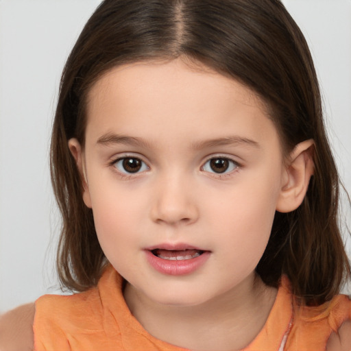 Neutral white child female with medium  brown hair and brown eyes