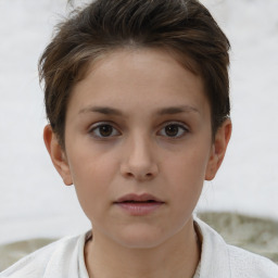 Neutral white young-adult female with short  brown hair and brown eyes