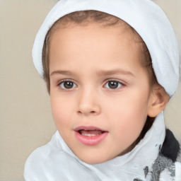 Joyful white child female with short  brown hair and brown eyes