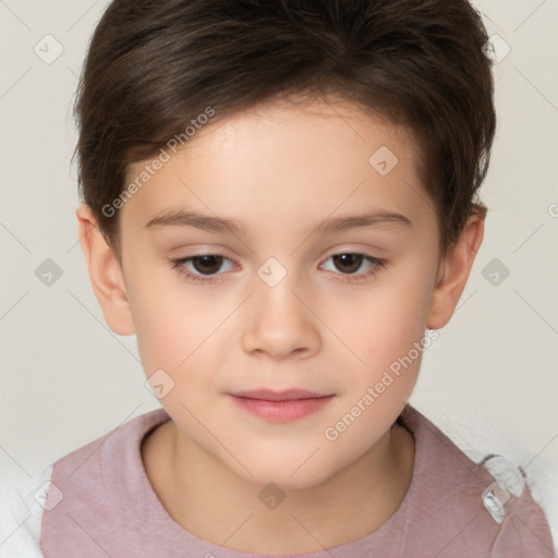 Neutral white child female with short  brown hair and brown eyes