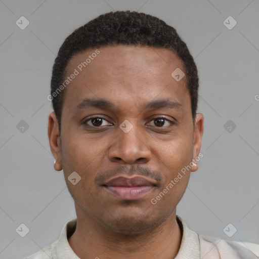 Neutral latino young-adult male with short  brown hair and brown eyes