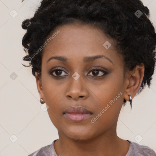 Neutral black young-adult female with short  brown hair and brown eyes