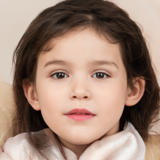 Neutral white child female with medium  brown hair and brown eyes