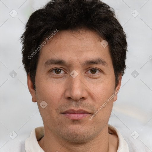 Neutral white adult male with short  brown hair and brown eyes