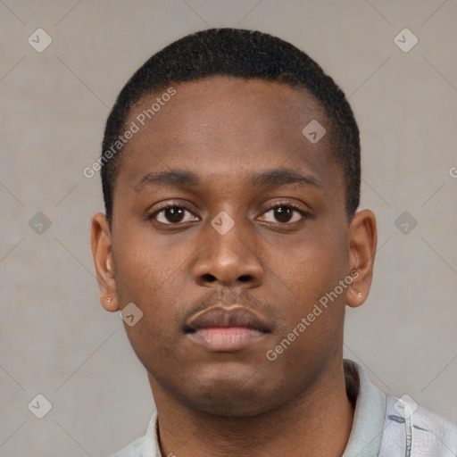 Neutral black young-adult male with short  brown hair and brown eyes