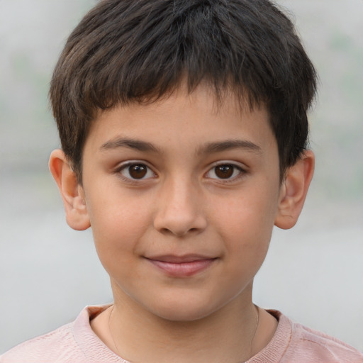 Joyful white child male with short  brown hair and brown eyes