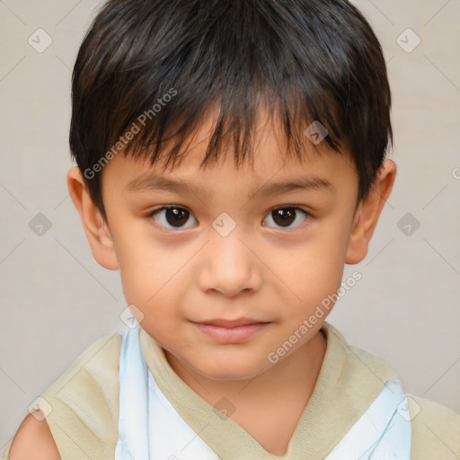 Joyful white child male with short  brown hair and brown eyes