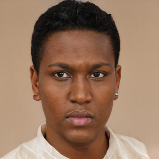 Neutral black young-adult male with short  brown hair and brown eyes