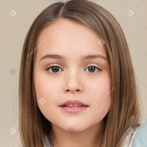 Neutral white child female with medium  brown hair and brown eyes