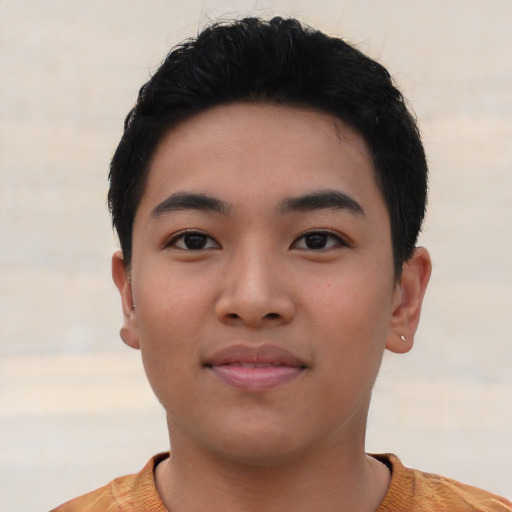 Neutral asian young-adult male with short  black hair and brown eyes