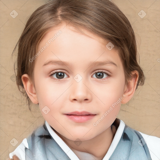 Neutral white child female with medium  brown hair and brown eyes