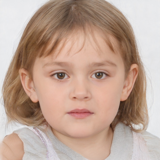 Neutral white child female with medium  brown hair and grey eyes