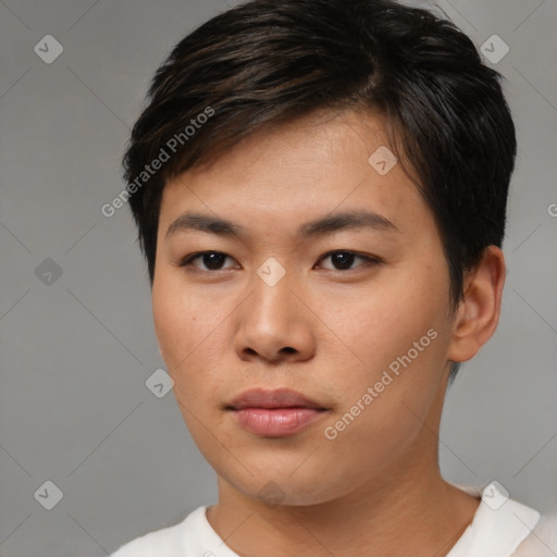 Neutral asian young-adult male with short  brown hair and brown eyes