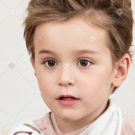 Neutral white child female with short  brown hair and brown eyes