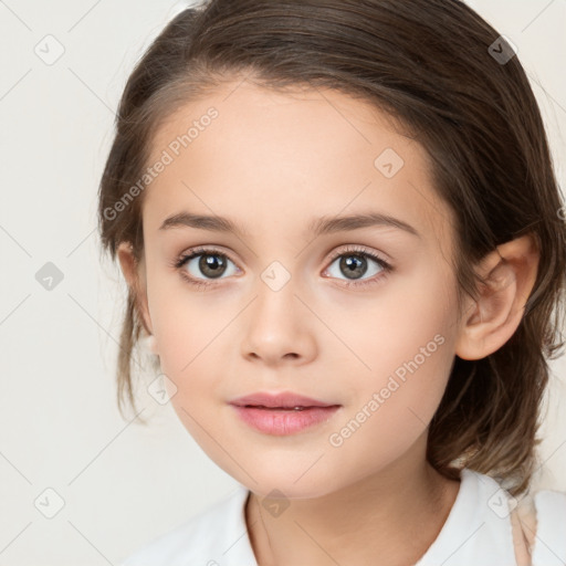 Neutral white child female with medium  brown hair and brown eyes