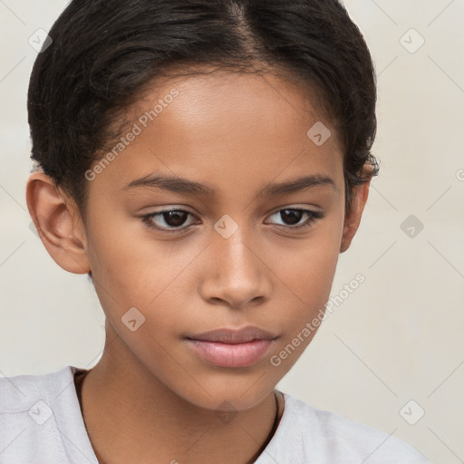 Neutral white child female with short  brown hair and brown eyes