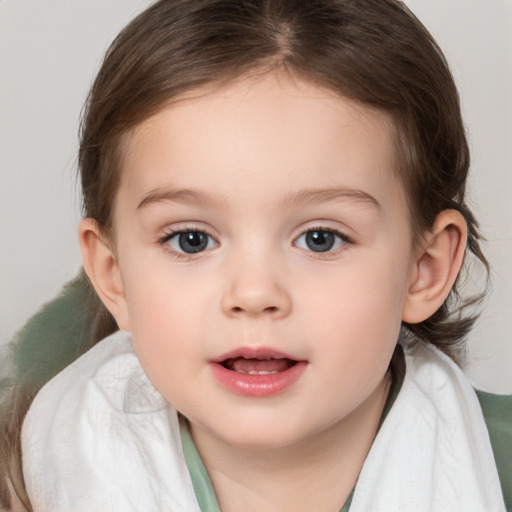 Neutral white child female with medium  brown hair and brown eyes