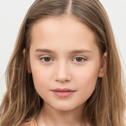 Neutral white child female with long  brown hair and brown eyes