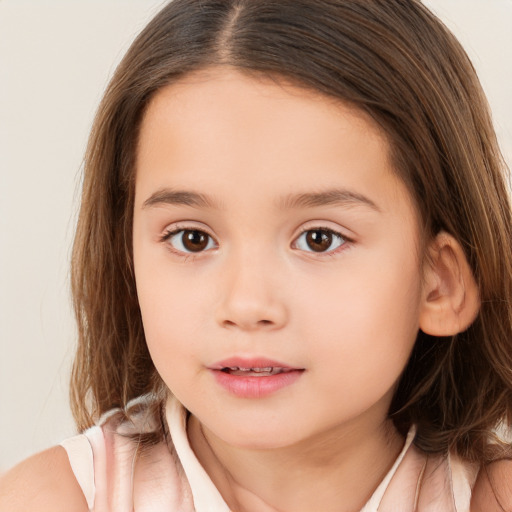 Neutral white child female with long  brown hair and brown eyes