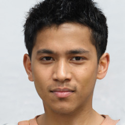 Neutral asian young-adult male with short  brown hair and brown eyes