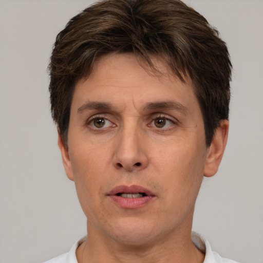 Neutral white adult male with short  brown hair and brown eyes