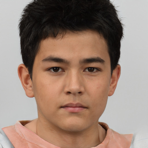 Neutral asian young-adult male with short  brown hair and brown eyes