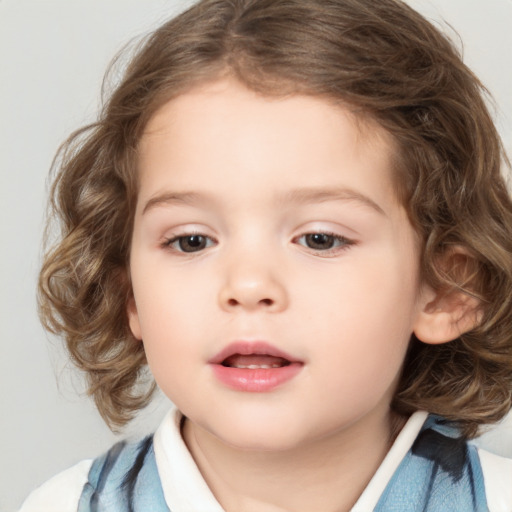 Neutral white child female with medium  brown hair and brown eyes